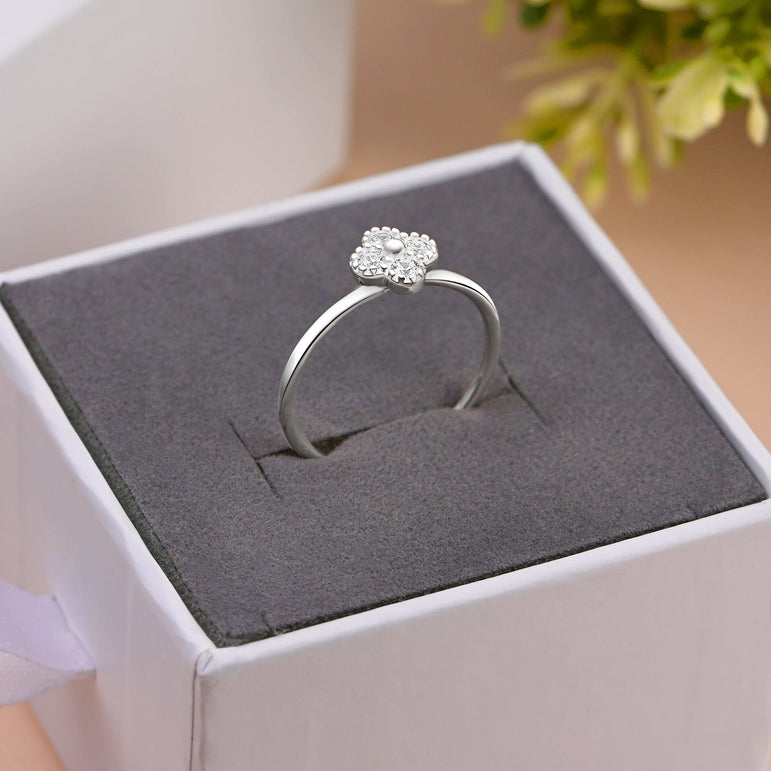 CZ Lucky Clover Silver Stackable Ring Stacking Ring