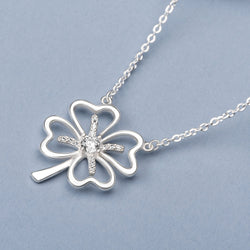 Four Leaf Clover Necklace Silver CZ Clover Lucky Charm Pendant Necklace