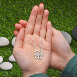 Four Leaf Clover Necklace Silver CZ Clover Lucky Charm Pendant Necklace