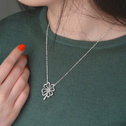 Four Leaf Clover Necklace Silver CZ Clover Lucky Charm Pendant Necklace