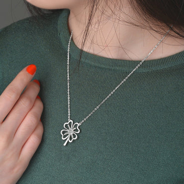 Four Leaf Clover Necklace Silver CZ Clover Lucky Charm Pendant Necklace