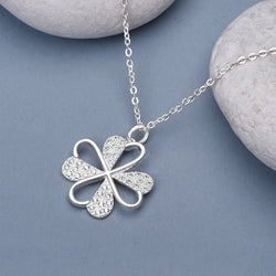 Lucky Infinity Heart Four Leaf Clover Necklace Silver Pendant Necklace
