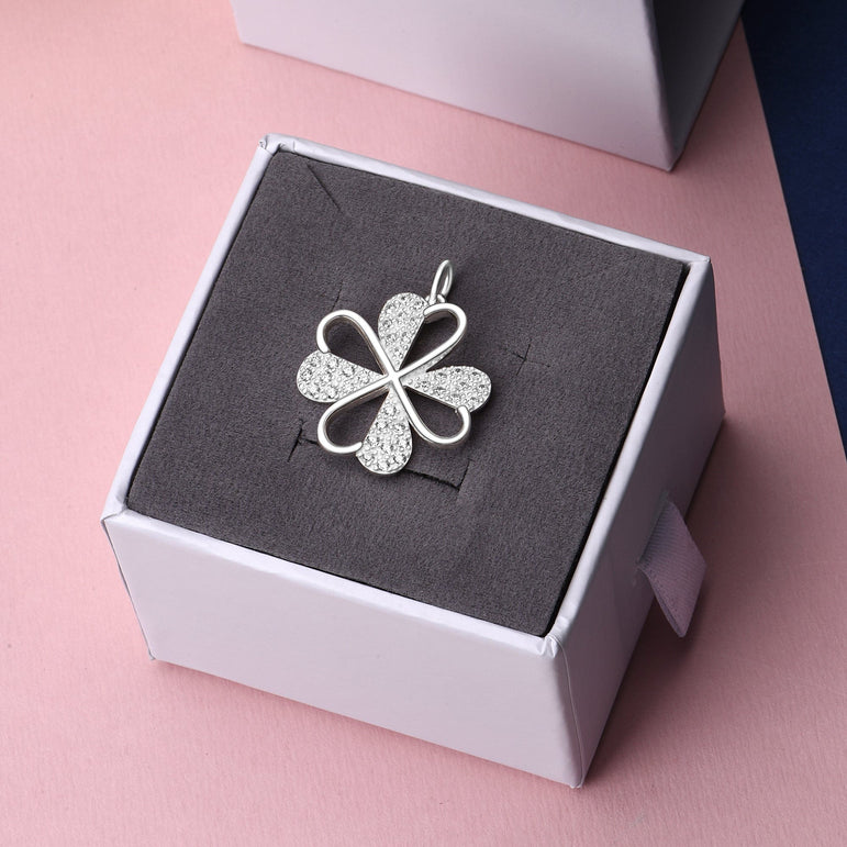 Lucky Infinity Heart Four Leaf Clover Pendant Silver Pendant