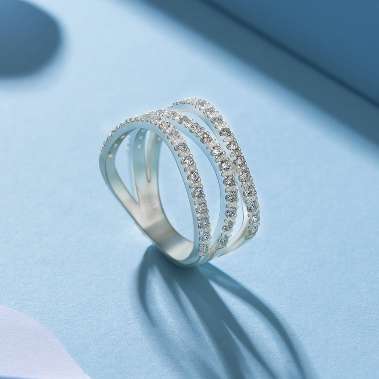 CZ Three Layer Coil Wrap Sterling Silver Ring Ring