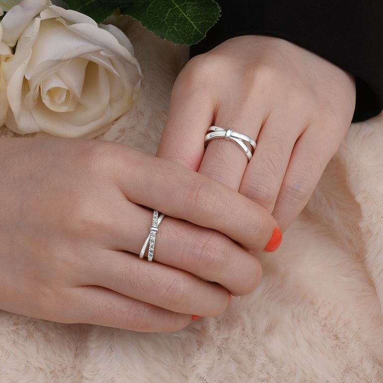 CZ Enchanted Bow Silver Couple Promise Rings Set Couple Ring