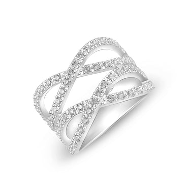 Double Cubic Zirconia Criss Cross Rings Silver Ring