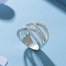 Double Cubic Zirconia Criss Cross Rings Silver Ring