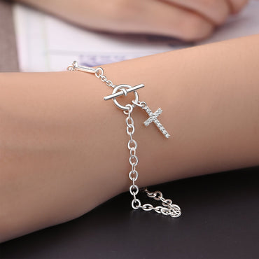 CZ Cross Bracelet in T-Bar Sterling Silver Bracelet Bracelet