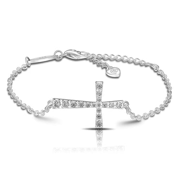CZ Sideways Cross Bracelet Sterling Silver Bracelet