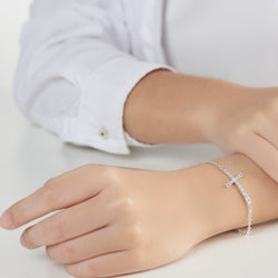 CZ Sideways Cross Bracelet Sterling Silver Bracelet