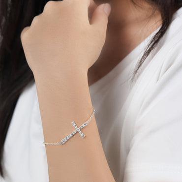 CZ Sideways Cross Bracelet Sterling Silver Bracelet