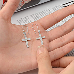 Classic Dangling Cross Earrings Sterling Silver Drop Earrings