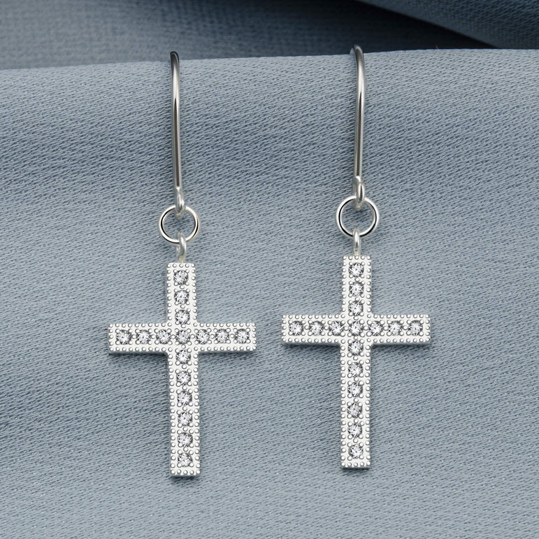 Classic Dangling Cross Earrings Sterling Silver Drop Earrings
