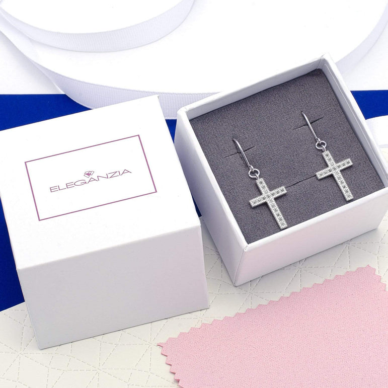 Classic Dangling Cross Earrings Sterling Silver Drop Earrings