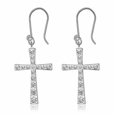 CZ Dangle Hook Cross Earrings Sterling Silver Drop Earrings