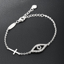 CZ Evil Eye Bracelet with Sterling Silver Cross Charm Bracelet