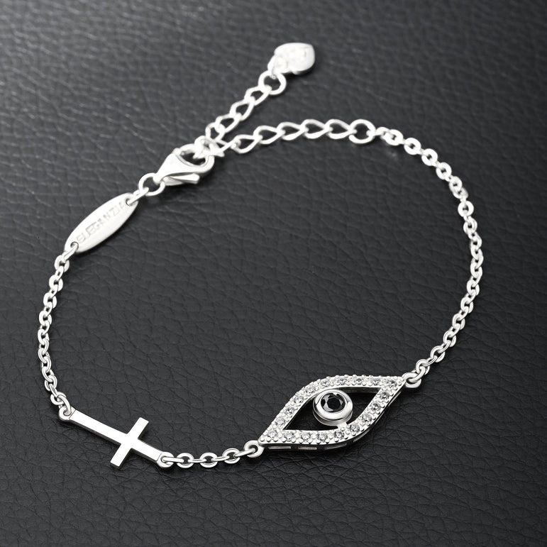 CZ Evil Eye Bracelet with Sterling Silver Cross Charm Bracelet