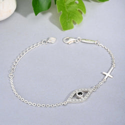 CZ Evil Eye Bracelet with Sterling Silver Cross Charm Bracelet