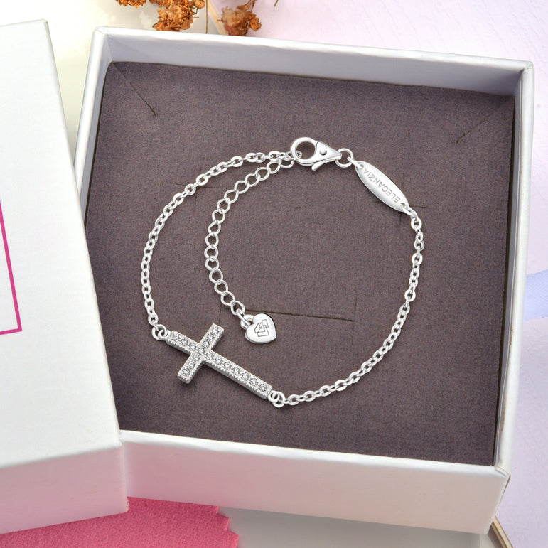 Classic Sideways Cross Bracelet Sterling Silver Bracelet