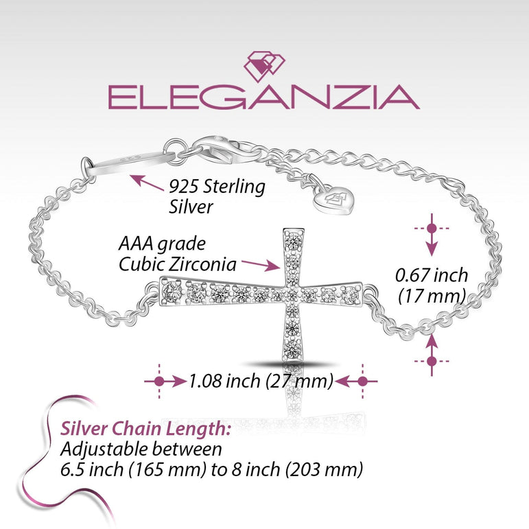 CZ Sideways Cross Bracelet Sterling Silver Bracelet