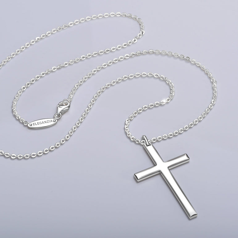 Christian Cross Necklaces For Men Sterling Silver Long Necklaces Pendant + Chain