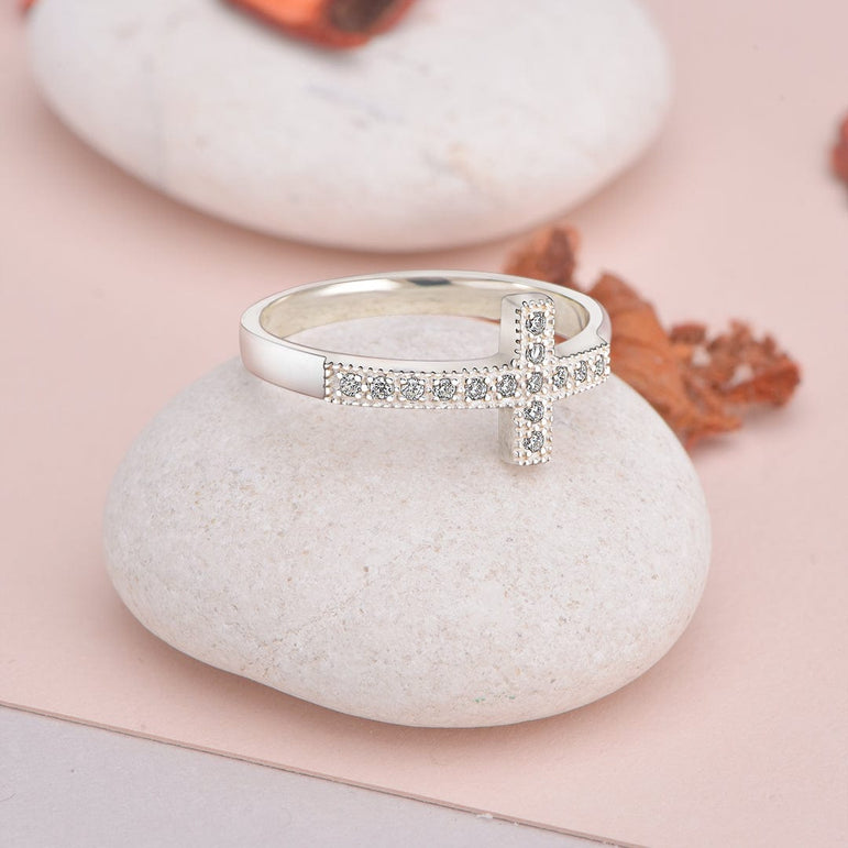 Classic Sideways Cross Rings Sterling Silver Ring