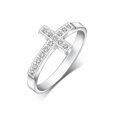 Classic Sideways Cross Rings Sterling Silver Ring