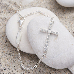 CZ Sideways Cross Bracelet Sterling Silver Bracelet