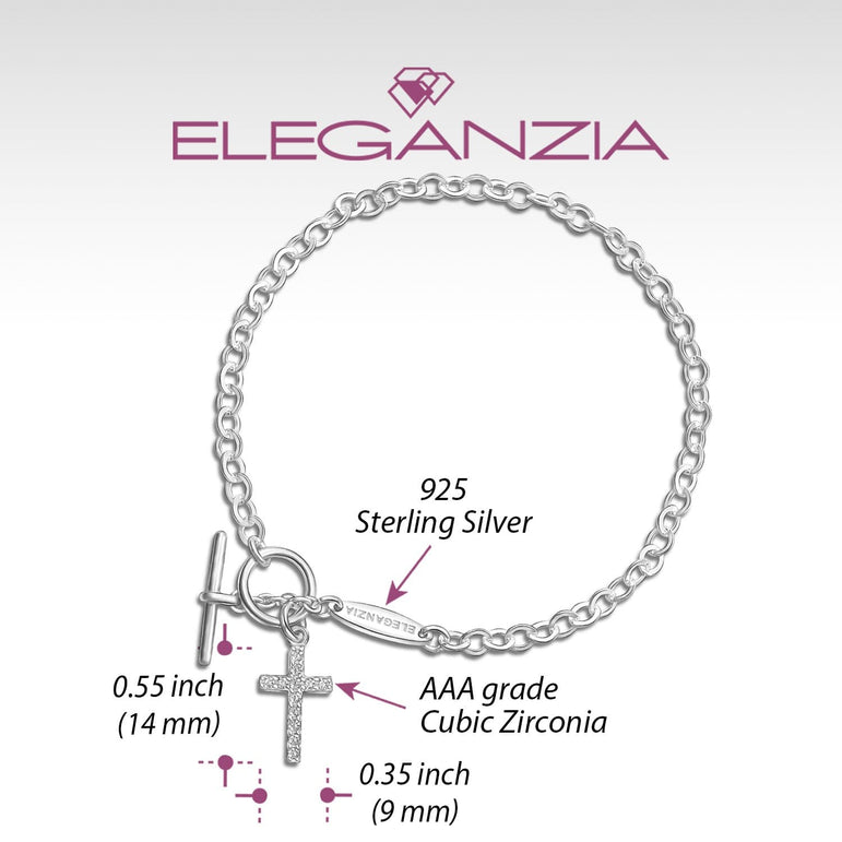 CZ Cross Bracelet in T-Bar Sterling Silver Bracelet Bracelet