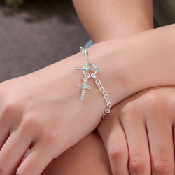 CZ Cross Bracelet in T-Bar Sterling Silver Bracelet Bracelet