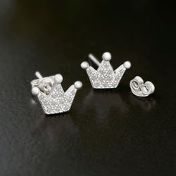 Cubic Zirconia Crown Earrings Studs Sterling Silver Stud Earrings