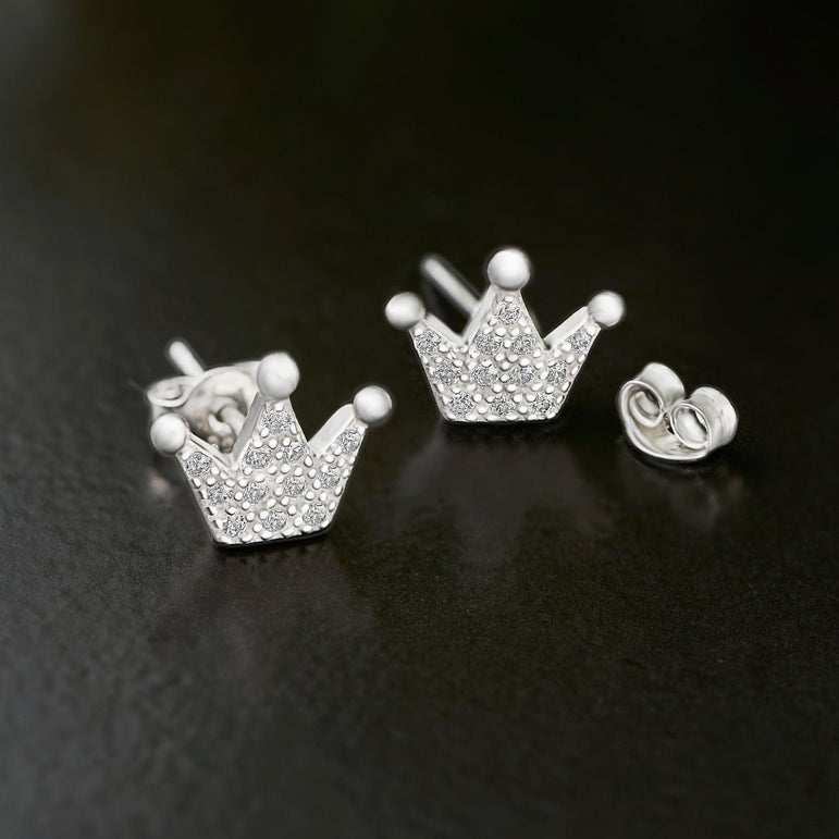 Cubic Zirconia Crown Earrings Studs Sterling Silver Stud Earrings