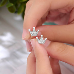 Cubic Zirconia Crown Earrings Studs Sterling Silver Stud Earrings