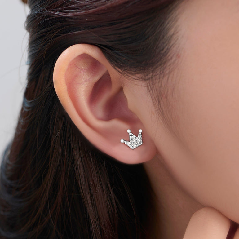 Cubic Zirconia Crown Earrings Studs Sterling Silver Stud Earrings