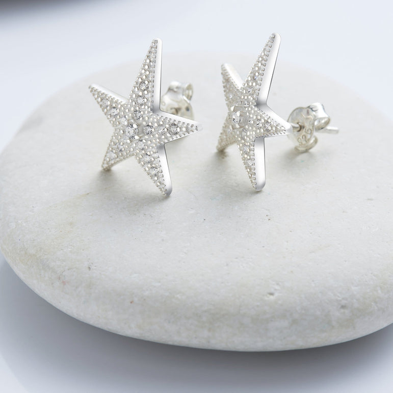 CZ Star Earrings, Sterling Silver Stud Earrings Stud Earrings