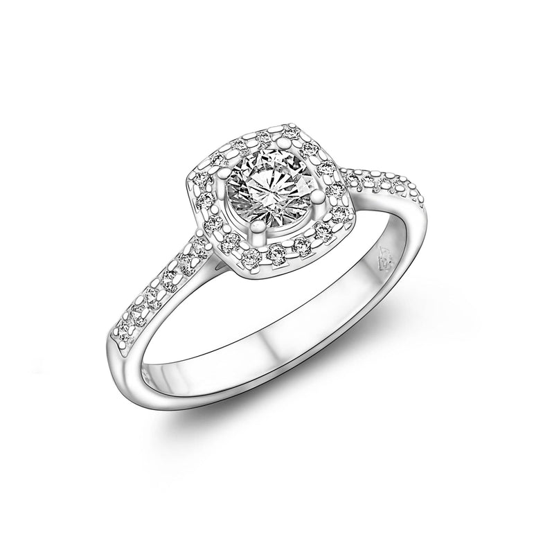 Square Halo Engagement Ring Sterling Silver CZ Channel Band Promise Ring