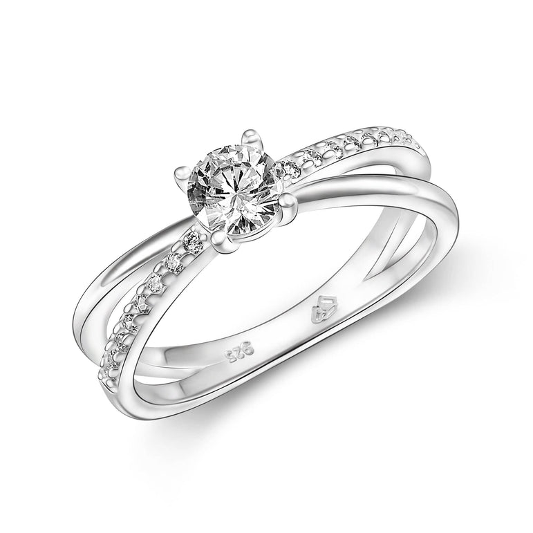 Round Cut Twisted Solitaire Engagement Ring Sterling Silver Promise Ring