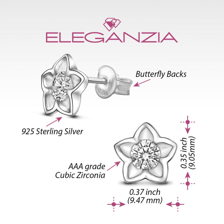 Blooming Cubic Zirconia Flower Stud Earrings Silver Stud Earrings