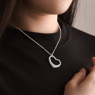 Sparkling CZ Open Heart Necklace Sterling Silver Pendant Necklace