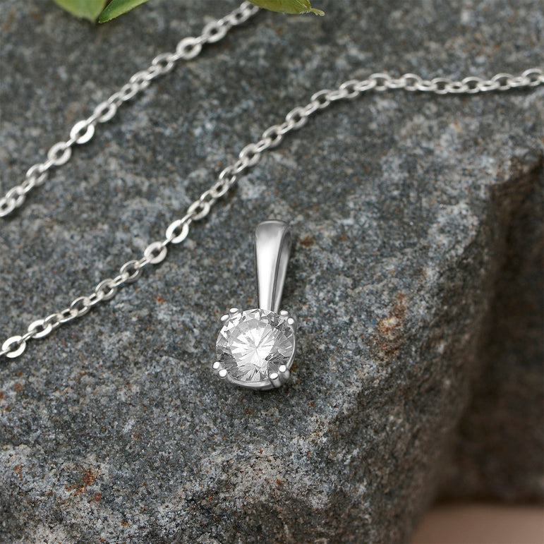 Round Cubic Zirconia Solitaire Pendant Silver Pendant