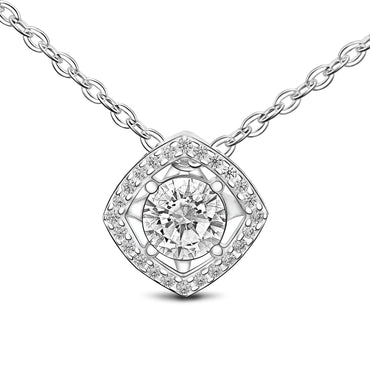 CZ Silver Necklace with Square Pendant Pendant Necklace
