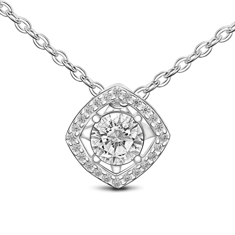 CZ Silver Necklace with Square Pendant Pendant Necklace