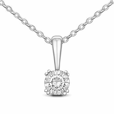 Round Cubic Zirconia Solitaire Necklace Silver Pendant Necklace