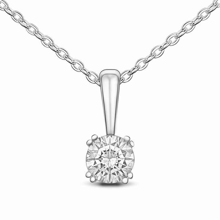 Round Cubic Zirconia Solitaire Necklace Silver Pendant Necklace