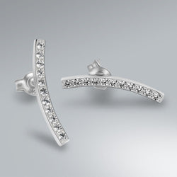 Curved Bar Ear Crawler Earrings Sterling Silver Stud Earrings