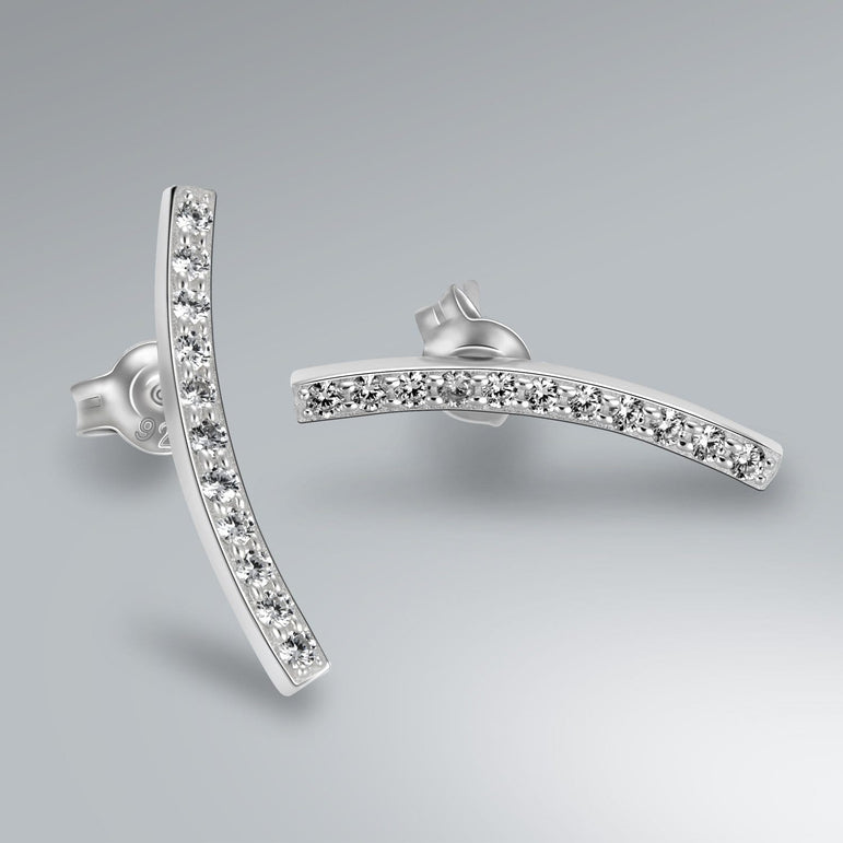 Curved Bar Ear Crawler Earrings Sterling Silver Stud Earrings