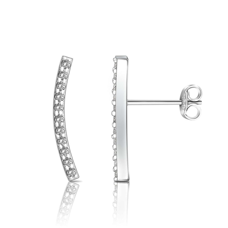 Curved Bar Ear Crawler Earrings Sterling Silver Stud Earrings