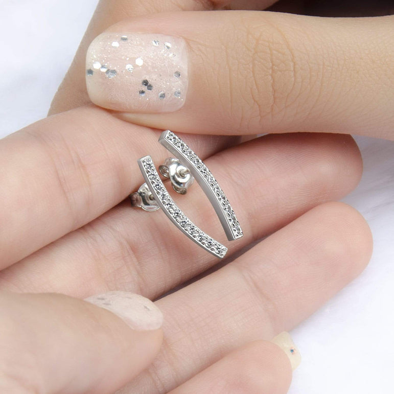 Curved Bar Ear Crawler Earrings Sterling Silver Stud Earrings