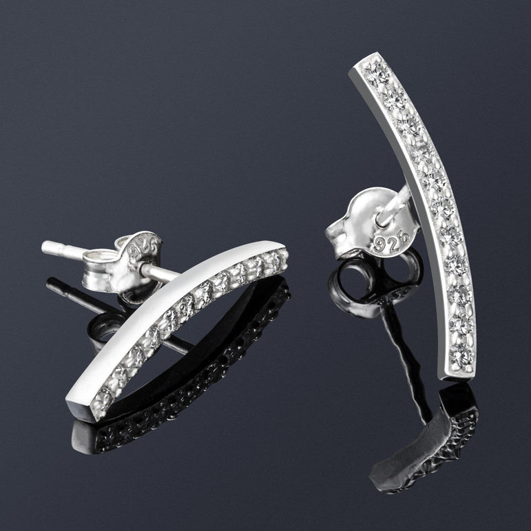 Curved Bar Ear Crawler Earrings Sterling Silver Stud Earrings