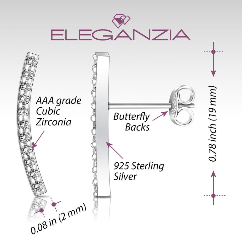 Curved Bar Ear Crawler Earrings Sterling Silver Stud Earrings